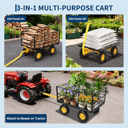 Garvee 1500 LB Garden Dump Cart, Heavy Duty Metal Wagon Yard Trailer - color: Black, size: 1500 Lbs Dump