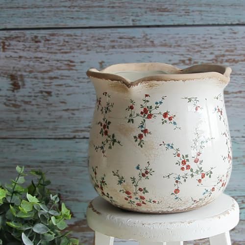 Ceramic Pots for Plants, French Country Flower Pot & Vase with Drainage - color: Small Red Blooms