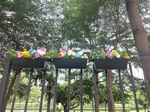 3 Pcs Large Hanging Flower Pots for Railing or Fence 16 Inch Railing Planter Box for Any Balcony Porch or Deck Countryside Style Window Planter Boxes Are Perfect to Herbs & Flowers (Black-5pcs) - color: Black-5pcs