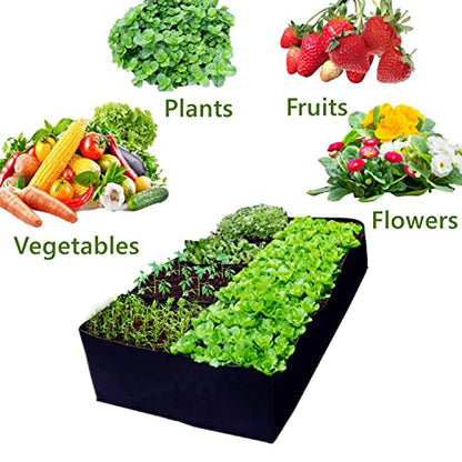Niurui Fabric Raised Garden Bed 128 Gallon 8 Holes Rectangle 400G Thick Nonwoven Gardening Grow Bags Planting Container for Growing Herbs, Flowers and Vegetables,Black 6x3x1ft - size: 128 Gallon