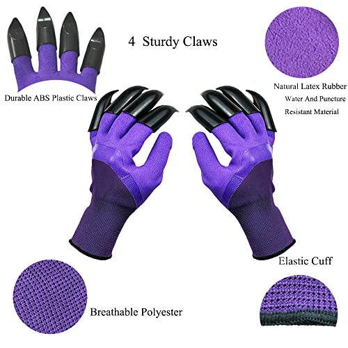 DCCPAA Garden Gloves with Claws,Claw Gardening Gloves for Digging,Planting, Weeding, Seeding-Waterproof for Men and Women - color: 1 Purple