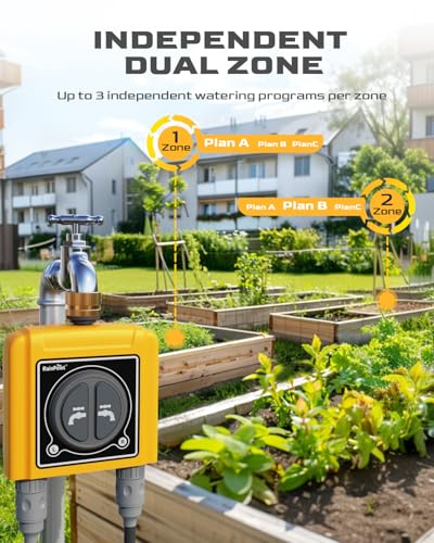 RAINPOINT WiFi Water Timer with Brass Inlet, 2 Outlets Sprinkler Timer,Automatic Irrigation System Controller, APP & Voice Control, Irrigation by Weather/Quantity/Soil Moisture - color: Pale Yellow, size: 2 Zone