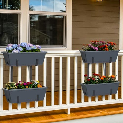 Deck Railing Planter Boxes 2 Tier Grey Window Boxes Planters Set of 2 - color: Gray