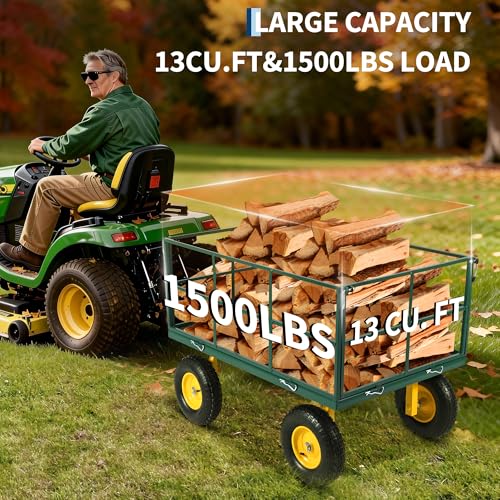 Garvee 1500 LB Heavy Duty Garden Wagon Cart, Outdoor Metal Utility Trailer - color: Green, size: 1500 Lbs