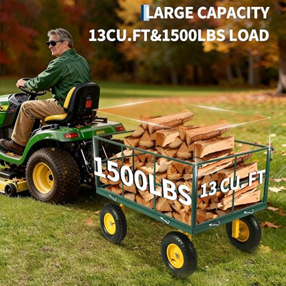 Garvee 1500 LB Heavy Duty Garden Wagon Cart, Outdoor Metal Utility Trailer - color: Green, size: 1500 Lbs