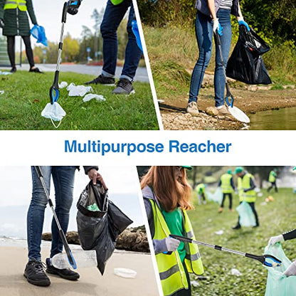 2-Pack Grabber Reacher Tool, 32 Inch Extra Long Steel Foldable Pick Up Stick with Strong Grip Magnetic, 90° Rotating Anti-Slip Jaw, Trash Claw Grabber Tool, Hand Grabber for Reaching, Arm Extension - color: Blue