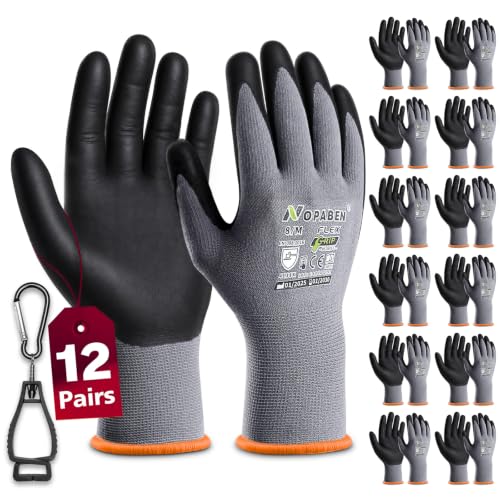 Safety Work Gloves Men, 12 Pairs Micro Foam Nitrile Coated Grip - size: 8/Medium