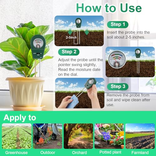 Adoric Soil Moisture Meter, 3-in-1 Soil pH, Moisture & Fertility Meter Soil Tester for Plants Battery-Free Garden Tool for Indoor & Outdoor Use, Accurate & Fast Response Soil Kit for Home Farm & Lawn