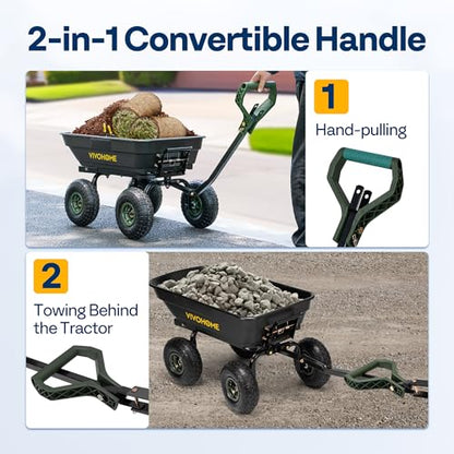 VIVOHOME 660lbs Wheelbarrow Dump Garden Cart with 2-in-1 Convertible Handle - color: Green