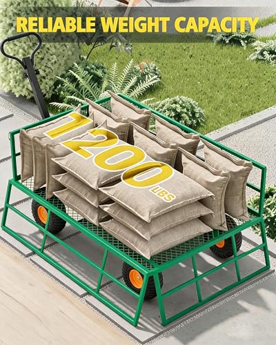 GarveeLife Heavy Duty Steel Garden Cart 1200 LBS Capacity 3 in 1 Pullable Garden Wagon with 13 in Wheels for Gardening Soil, Tools, and Plant Transport - color: Green and Orange, size: 1200 lbs