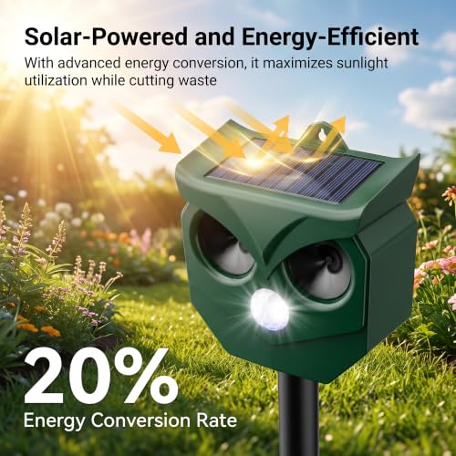 Solar Ultrasonic Animal Repeller, Outdoor Cat Deterrent for Deer Squirrels