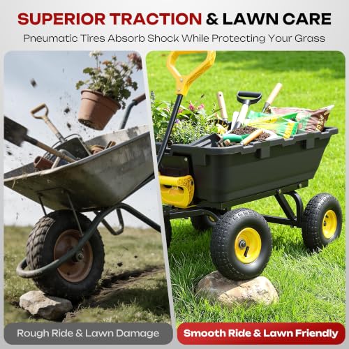 Autodaya Garden Dump Cart Wagon 1000 Lb, Heavy Duty Yard Wheelbarrow Wagon - color: 1000 Lbs|yellow
