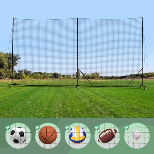 Ball Stop System - Soccer Backstop Net, Heavy Duty, High Impact, Practice Barrier - size: Movable - 1.75 inch Net, style: 20FT X 10FT
