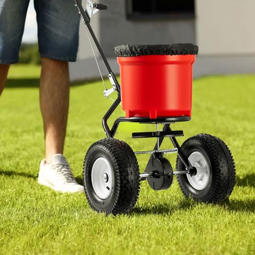 SmarketBuy Fertilizer Spreader, 90LBS Walk Behind Push Spreader, Broadcast Spreader for Seed, Fertilizer, Salt with 12.5-Inch All Terrain Pneumatic Tires