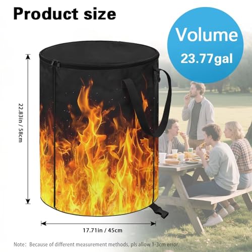 BIGCARJOB Collapsible Garbage Can Fire Print Trash Can Outdoor Waterproof Recycling Bin Storage Bag Holder Trash Bin with Lid and Clip, 22.83x17.71 in - color: Fire Print