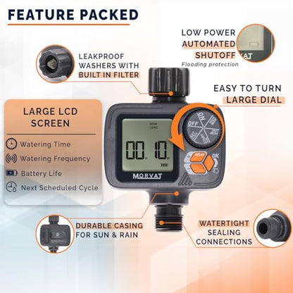 Morvat Programmable Outdoor Garden Hose Sprinkler Timer with Rain Delay