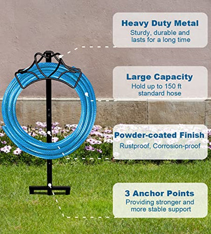 Artigarden Outdoor Garden Freestanding Hose Holder Stand, Heavy Duty Metal Water Pipe Storage Rack Stake for Backyard, Black - style: Heart Style
