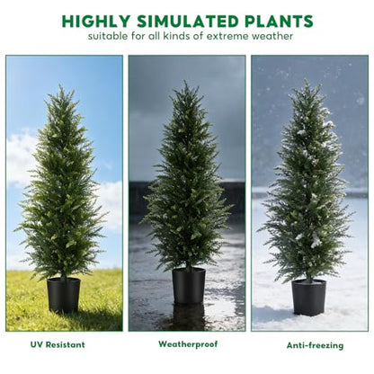4 ft Artificial Cedar Topiary Trees Set of 2 Outdoor Faux Plants - color: Green, size: 4FT