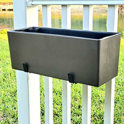 Adjustable Deck Railing Planter Box Holder with Non Marring Mounting Hardware Ideal for Small to Medium Sized planters from 16" to 32" Wide for Vertical Spindles - size: 16 Inch