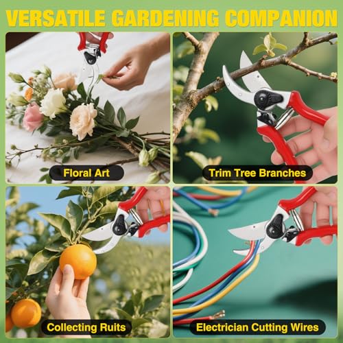 Yesker Pruning Shears Pruners for Gardening 8.5 in Professional Bypass Garden Scissors with Sharp SK5 Steel Blade Heavy Duty Hand Garden Shears Clippers for Branch Flower Plant Trimming Cutting Tools - size: 1PCS 8.5" Red
