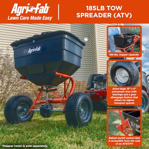 Agri-Fab Tow Behind ATV/UTV Broadcast Spreader for Seed, Fertilizer, Salt and Ice Melt, 185 lb Capacity with 12 Ft Spread Width - style: 185 lb. Direct Rod Control Tow-Behind ATV/UTV Spreader