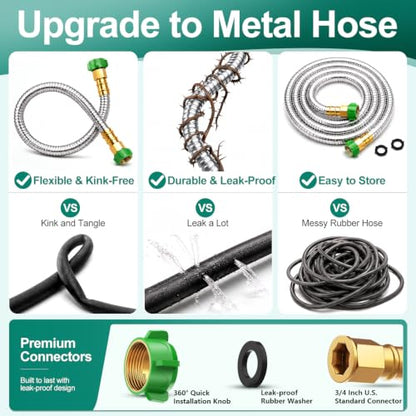 Stainless Steel Garden Hose Connector 2.5FT, Short Metal Small Hose Extension Adapter for Hose Reel, Short Flexible, Lightweight & Heavy Duty Water Pipe, No Kinking Outdoor Water Hose for Yard