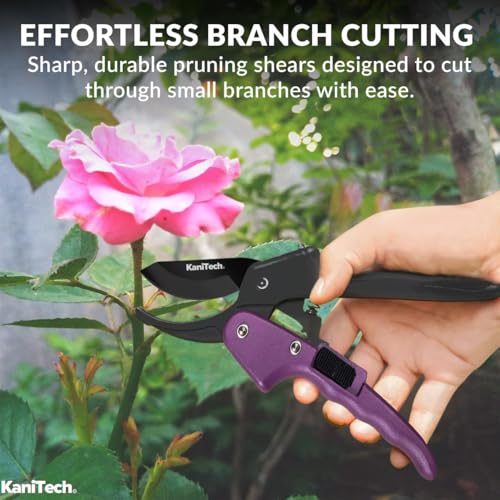 Pruning Shears for Gardening with Gloves - Heavy Duty Garden Shears, Aluminum Hand Pruners with TPR Grip Handle, 8 inch 3.55mm Thick Blade - for Branches, Flowers & Plants (Purple) - style: Purple