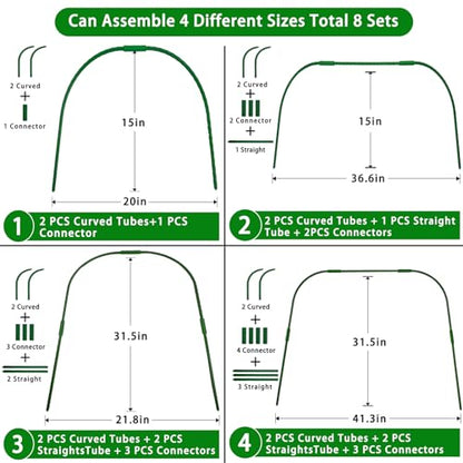 10 Sets Greenhouse Hoops Grow Tunnel-41.3" W x 31.5" H with 30 PCS Clamps,DIY Garden Hoop Plastic Rustproof Support Frame Garden Hoop Stakes for Plants Fruits Vegetables Raised Garden Beds Row Cover