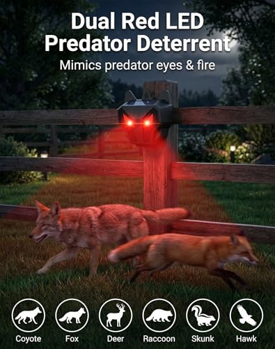2 Pack Solar Nocturnal Animal Repeller, Humane Coyote Deterrent, Waterproof Racoon Repellent Outdoor for Fox, Deer, Skunk, Predator Lights for Chicken Coop, Farm & Garden