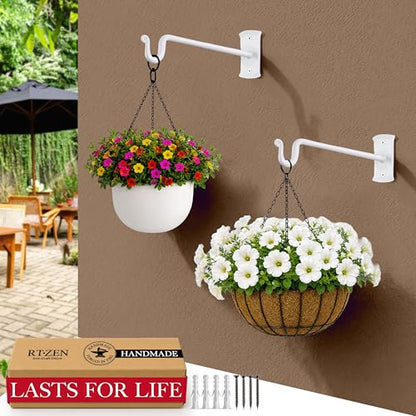 RTZEN Plant Hangers Outdoor or Indoor Heavy Duty Wall Bracket Hooks - size: 10 Inch, style: Shepherds Hooks - W