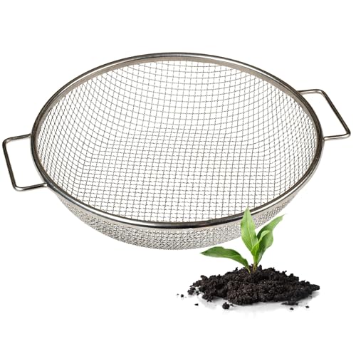 Round Soil Sifter, 1/4-inch Stainless Steel Sieve with Handles - size: 1/4 inch