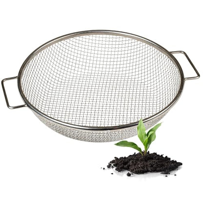 Round Soil Sifter, 1/4-inch Stainless Steel Sieve with Handles - size: 1/4 inch
