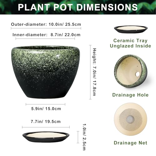 Ceramic Planters for Plants, 10 Inch Flower Pots, Retro Green - color: Retro Green, size: 10 Inch
