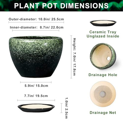 Ceramic Planters for Plants, 10 Inch Flower Pots, Retro Green - color: Retro Green, size: 10 Inch