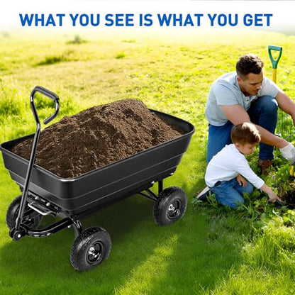 Yesker Garden Carts - 900lbs Dump Wagon with All Terrain Inflatable Wheels for Yard Lawn Farms Gardening - Heavy Duty Utility Outdoor Hauling Wheelbarrow - size: PVC 900Lbs