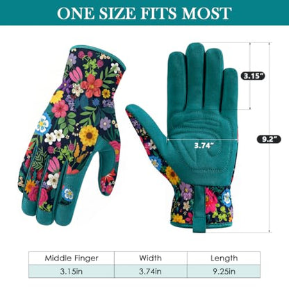 Gardening Gloves for Women, Breathable Leather Garden Gloves,Gardening Gift - color: Green - Flower