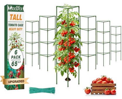 ZeeDix 6 Pack 65 Inch Heavy Duty Tall Tomato Cages for Garden - size: 65"-6 Pack