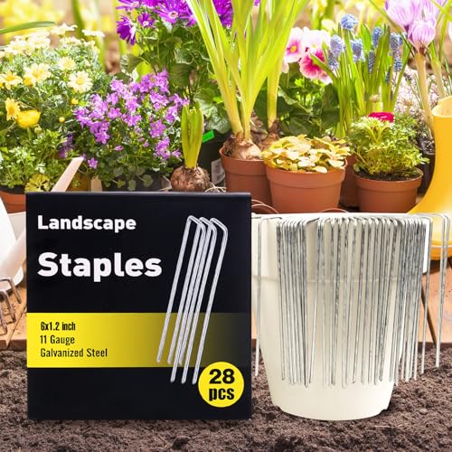 HongWay 28 Pack Landscape Staples 6 Inch, Galvanized Garden Stakes 11 Gauge - size: 6 Inch, 28pcs