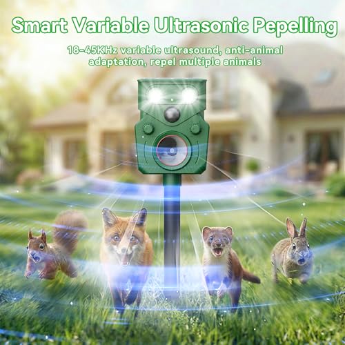 Solar Ultrasonic Animal Repellent Solar Cat Repeller Outdoor Motion Activated Deer Repellent Device 2 Packs Waterproof Humane Dog Fox Squirrel Deterrent for Garden Yard Farm