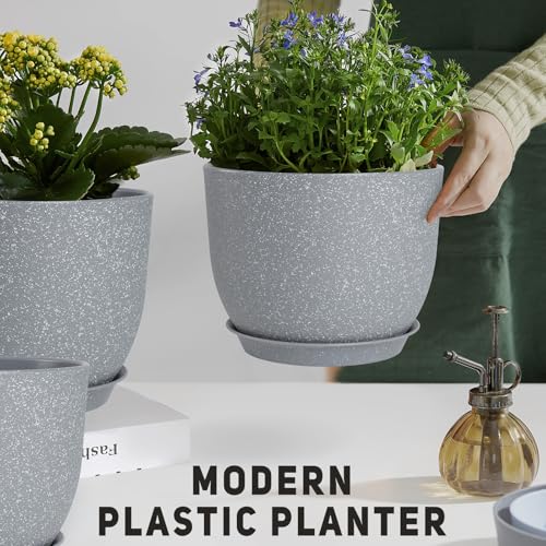 YNNICO Plant Pots 10/9/8/7.5/7 inch with Multi Mesh Drainage Holes - color: Gray, size: 10/9/8/7.5/7 inch