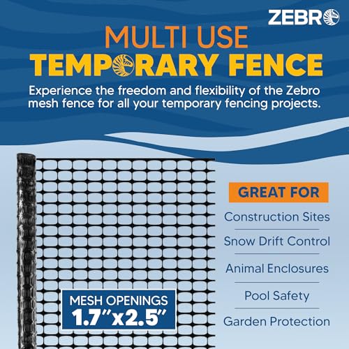 ZEBRO 4' x 100' Orange Plastic Garden Fence Roll – Light Duty Mesh Fencing for Temporary Fence, Snow, Garden Netting, Animal Barrier, Agricultural Fencing & Lawn Protection - color: Orange, size: Light-Duty 4' x 100'