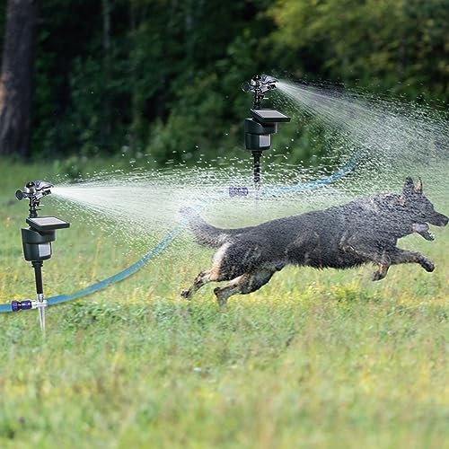 Outdoor Repellent for Yard Motion Activated with Solar Panel Water Spray Garden Sprinkler Irrigation System - color: Dark green