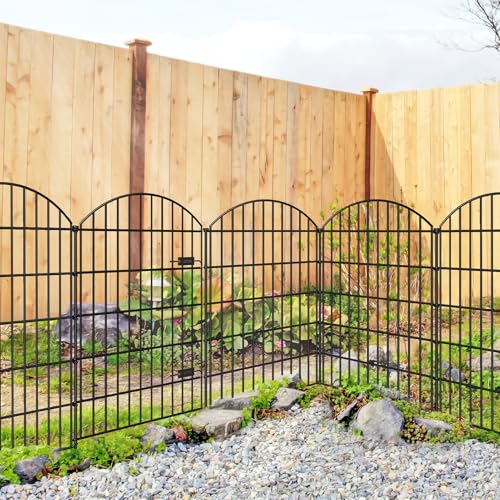 Metal Garden Fence with Gate 42 in x 23.3 ft, No-Dig Outdoor Dog Fence - size: 42"Hx23.3ft (Gate+9Panels)