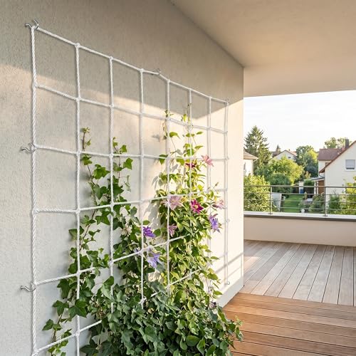 Heavy Duty Garden Trellis Netting, 5x15FT 152x457cm Polyester Plant Support Net, Flexible Mesh for Cucumber, Tomato, Bean Climbing Plants White