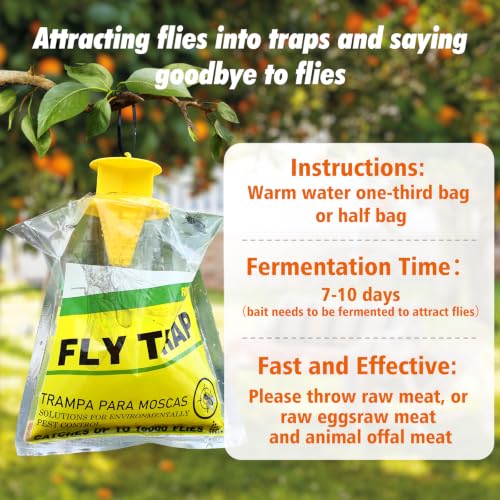 8 Pack Outdoor Hanging Fly Traps, Disposable Flies Killer Trap Bag Catcher