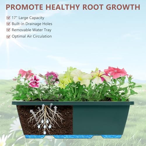 Deck Railing Planter Box Set of 2, Window Boxes Planters with Plant Hanger - color: Green
