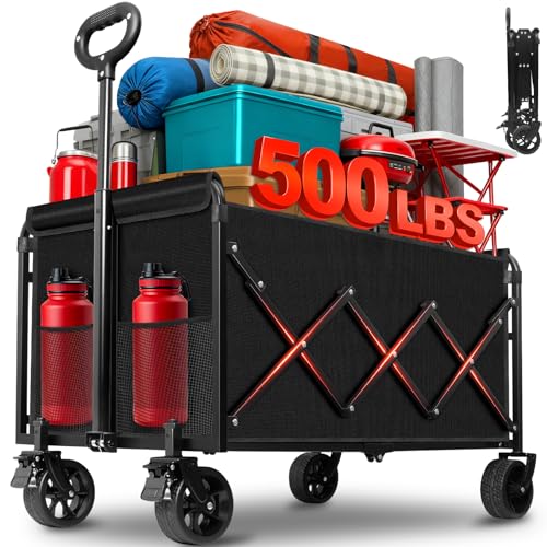 Collapsible Wagons Carts Foldable, 500LBS Heavy Duty Wagon Cart Foldable - color: Red