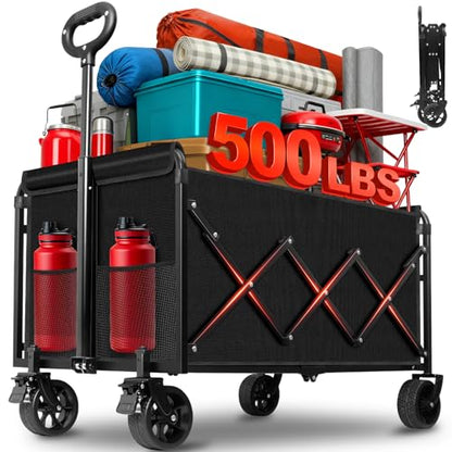 Collapsible Wagons Carts Foldable, 500LBS Heavy Duty Wagon Cart Foldable - color: Red