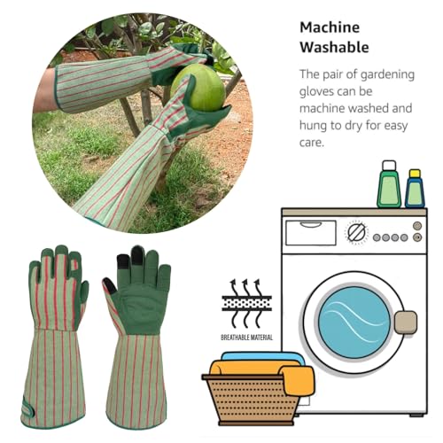 Thornproof Rose&Cactus Gardening Gloves,Gauntlet Garden Glove,Gifts - color: Green Stripe, size: Large