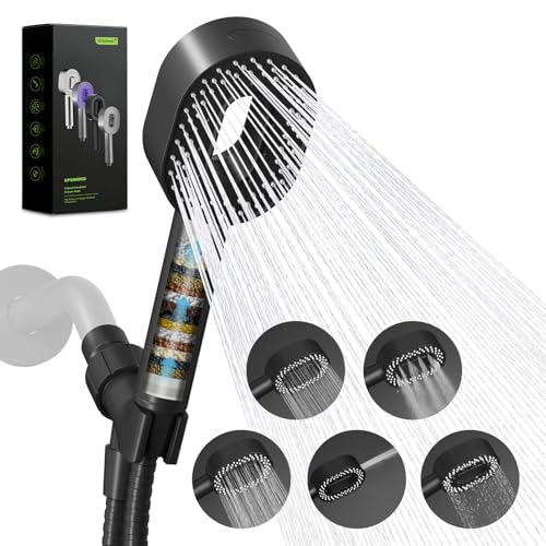 Hibbent Filtered Showerhead with handheld, High Pressure 5 Sprays Shower - color: Matte Black, style: Showerhead with 1 Filter